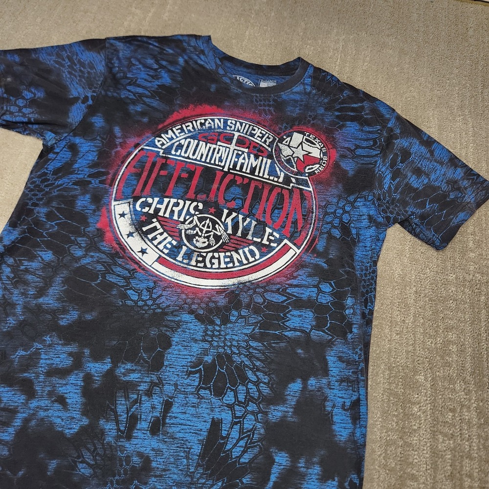 Y2K Affliction Shirt Men XL Chris Kyle American Sniper Camo Patriot USA AOP